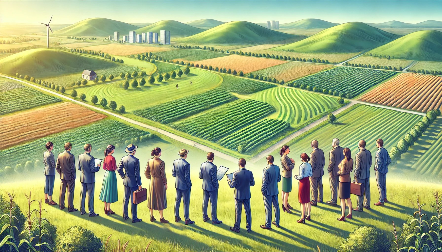 people in realestate looking at an open land parcel